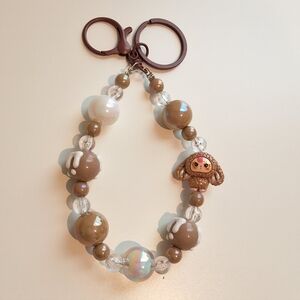 Baby Three Brown Beaded Wrist Charm / Phone Chain / Bag Charm